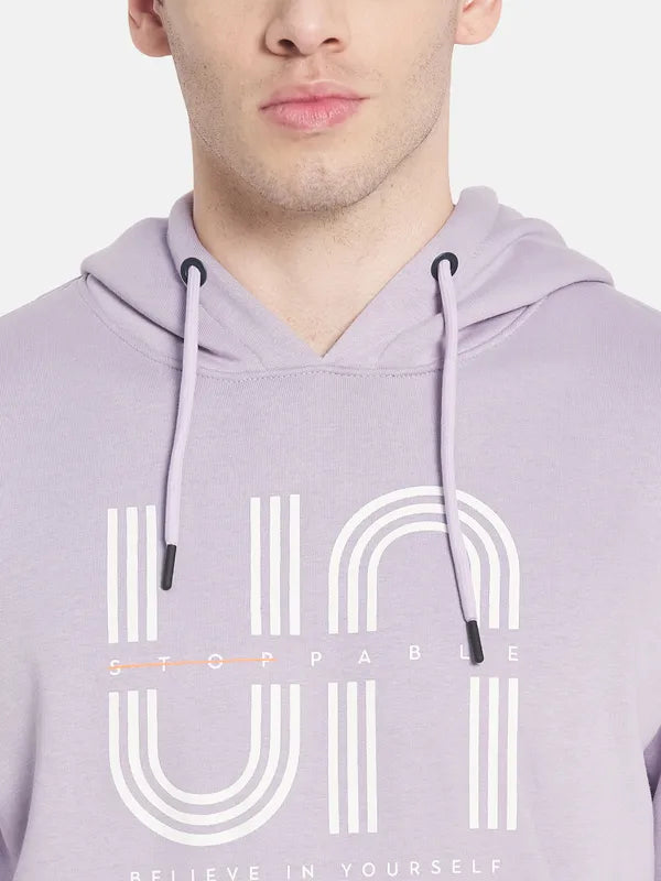 Men Purple Printed Hooded Sweatshirt