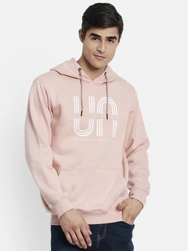 Men Pink Printed Hooded Sweatshirt