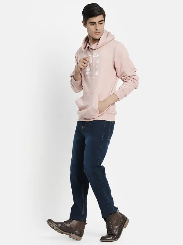 Men Pink Printed Hooded Sweatshirt