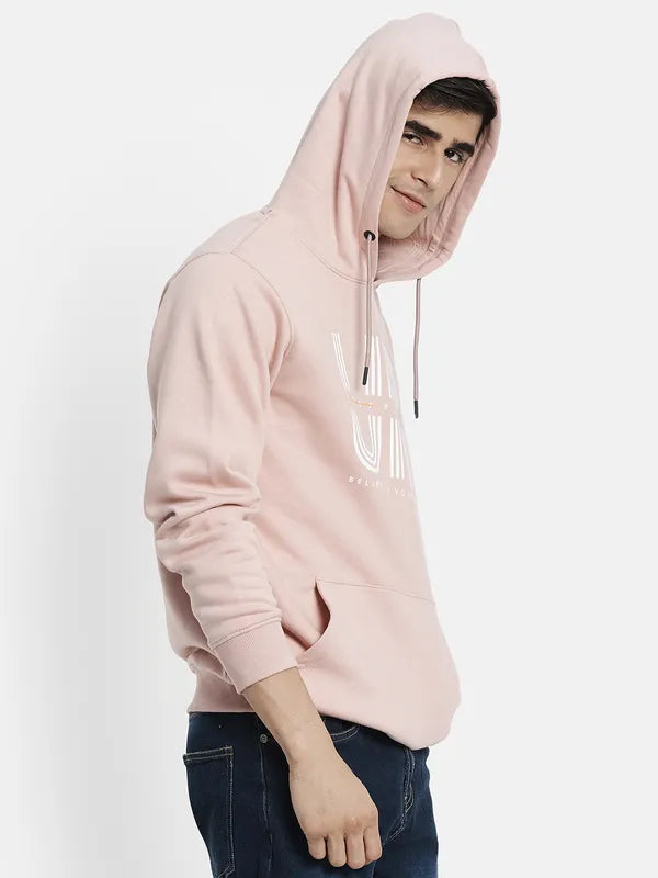 Men Pink Printed Hooded Sweatshirt