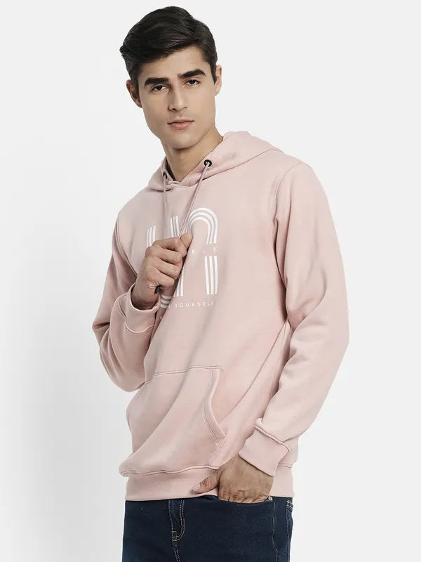 Men Pink Printed Hooded Sweatshirt