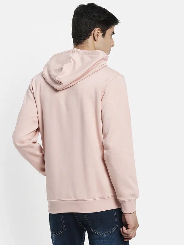 Men Pink Printed Hooded Sweatshirt