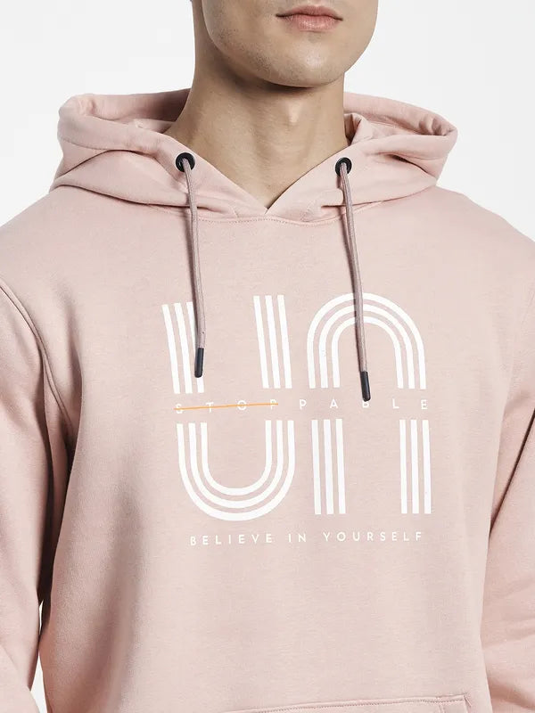 Men Pink Printed Hooded Sweatshirt