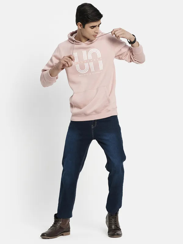 Men Pink Printed Hooded Sweatshirt