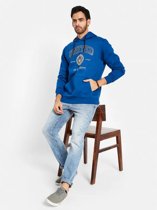 Octave Men Blue Printed Hooded Sweatshirt