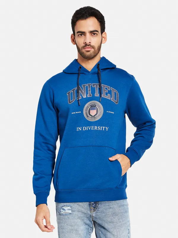 Octave Men Blue Printed Hooded Sweatshirt