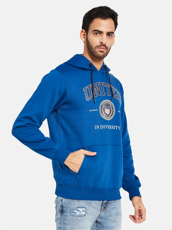 Octave Men Blue Printed Hooded Sweatshirt