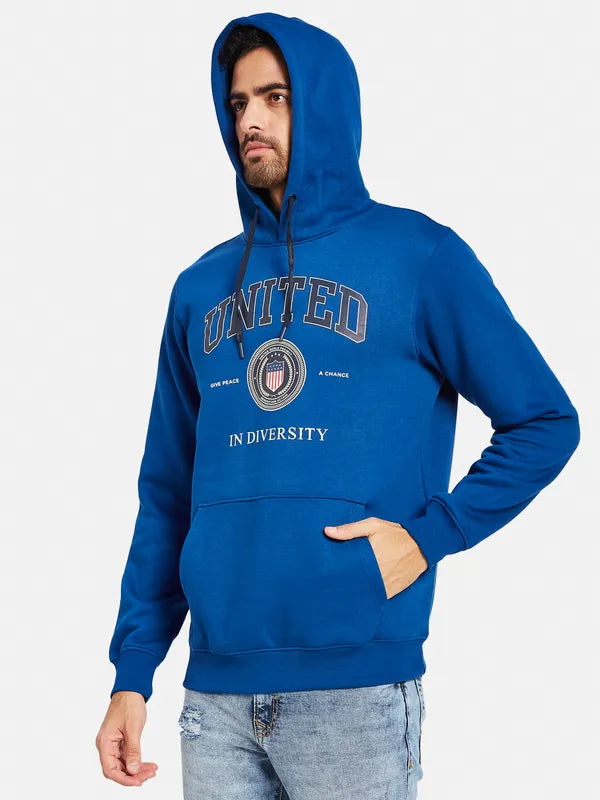 Octave Men Blue Printed Hooded Sweatshirt