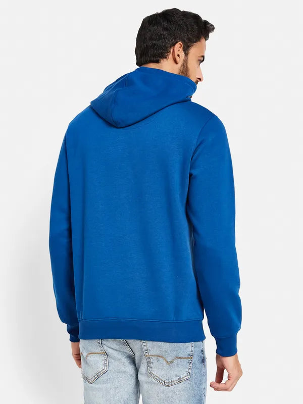 Octave Men Blue Printed Hooded Sweatshirt