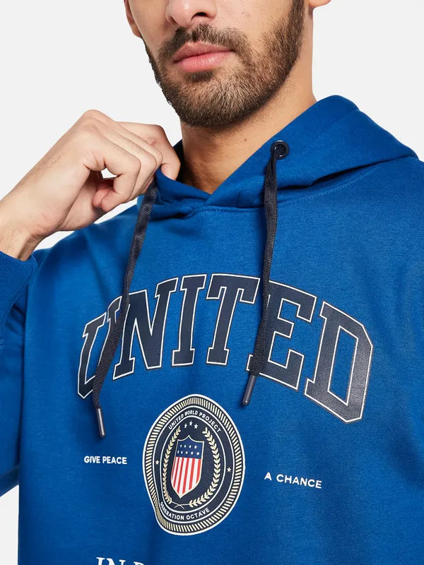 Octave Men Blue Printed Hooded Sweatshirt