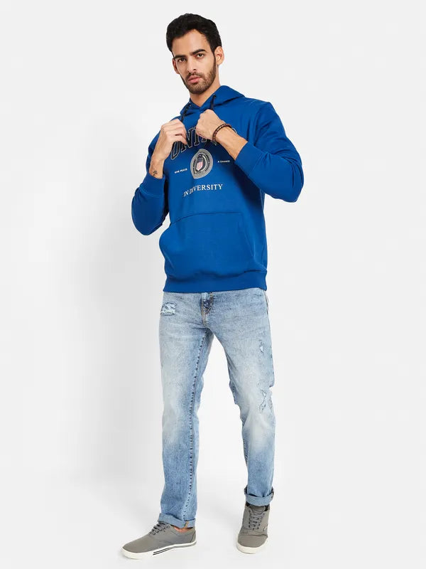 Octave Men Blue Printed Hooded Sweatshirt