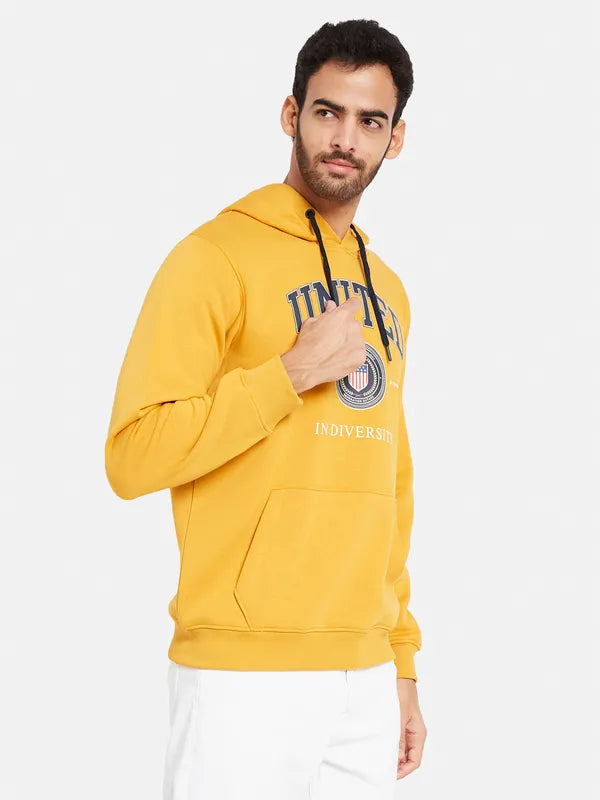 Octave Men Yellow Printed Hooded Sweatshirt