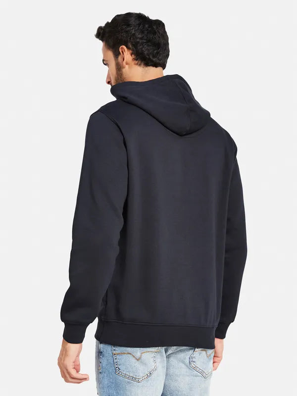 Octave Men Navy Blue Printed Hooded Sweatshirt