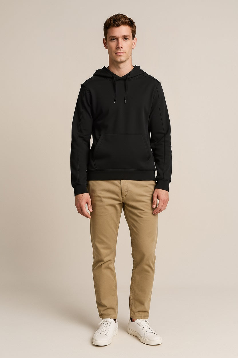Octave Men Black Solid Hooded Sweatshirt