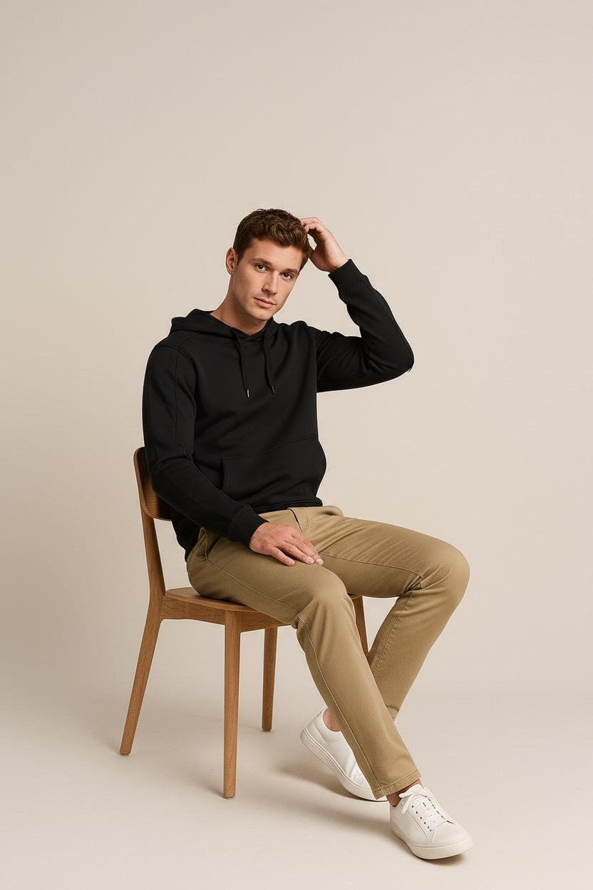 Octave Men Black Solid Hooded Sweatshirt