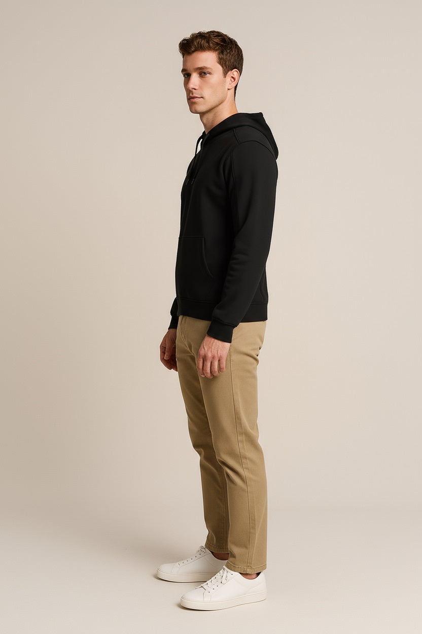 Octave Men Black Solid Hooded Sweatshirt