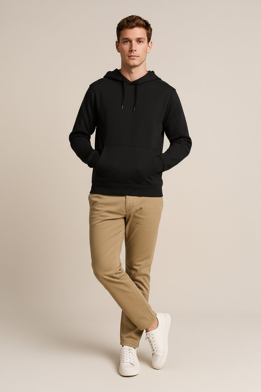Octave Men Black Solid Hooded Sweatshirt