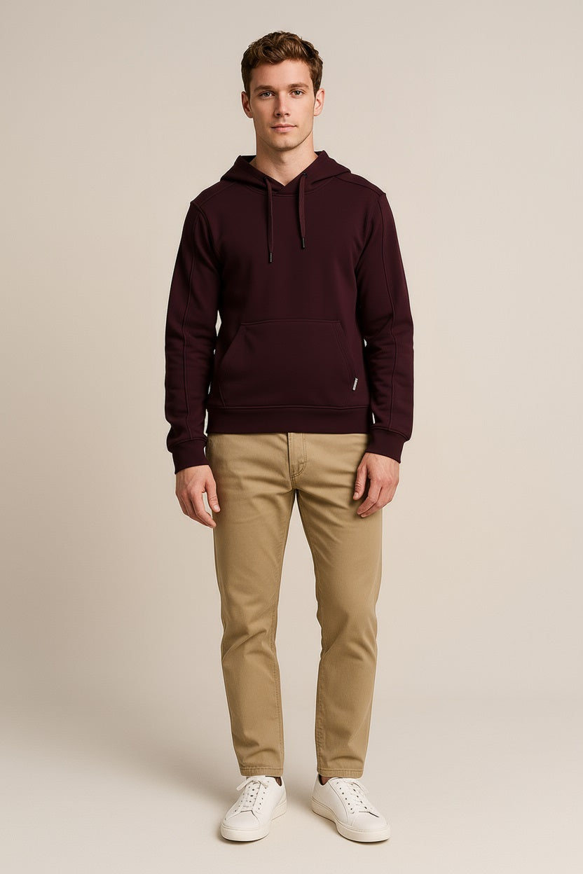 Octave Men Wine Solid Hooded Sweatshirt