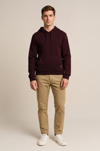 Octave Men Wine Solid Hooded Sweatshirt