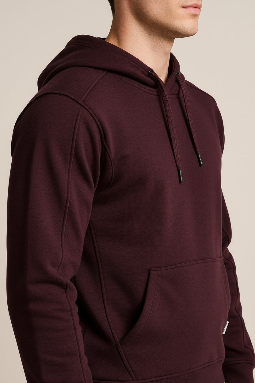 Octave Men Wine Solid Hooded Sweatshirt
