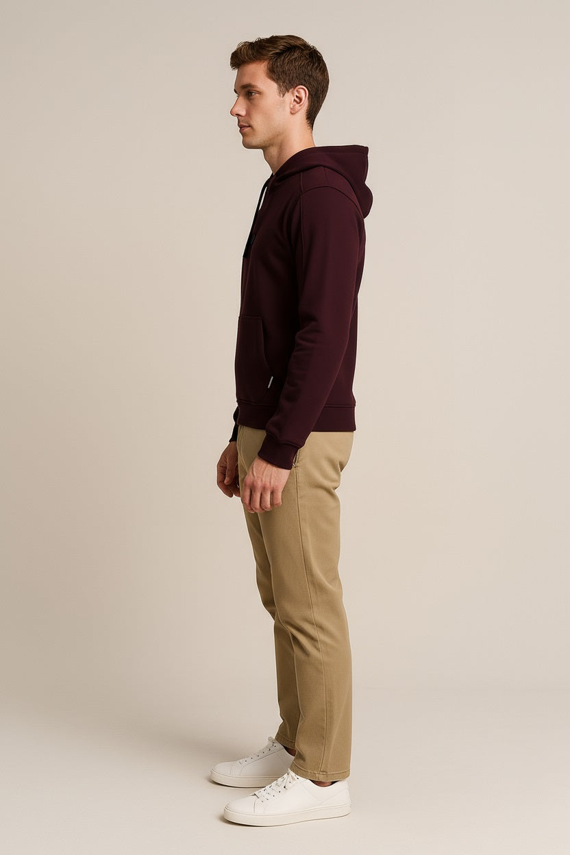 Octave Men Wine Solid Hooded Sweatshirt
