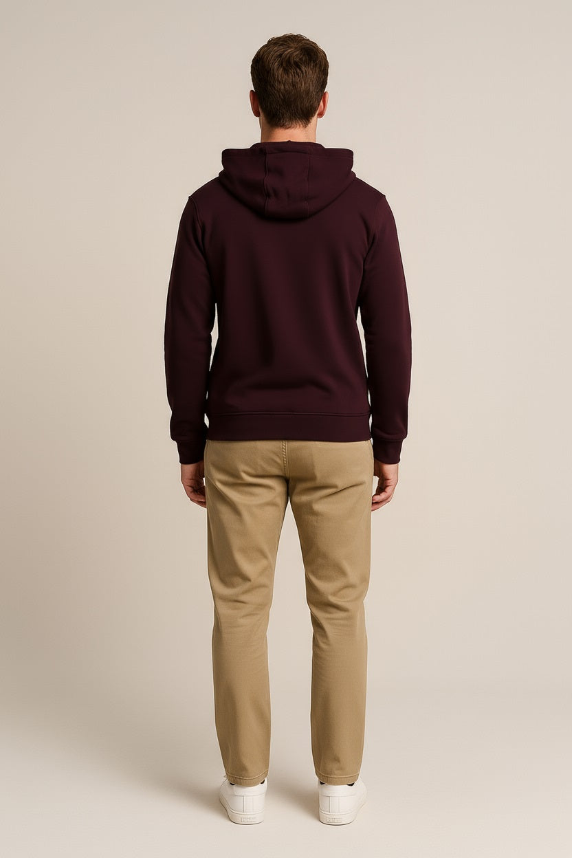 Octave Men Wine Solid Hooded Sweatshirt