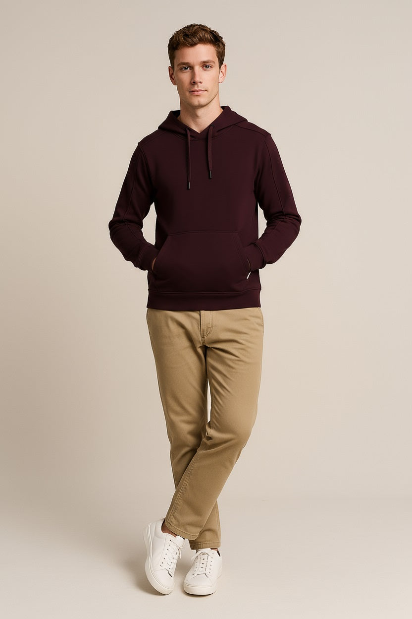 Octave Men Wine Solid Hooded Sweatshirt