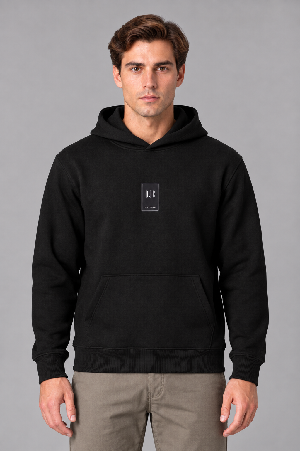 Men’s Black Cotton Brushed Fleece Hooded Sweatshirt – Regular Fit