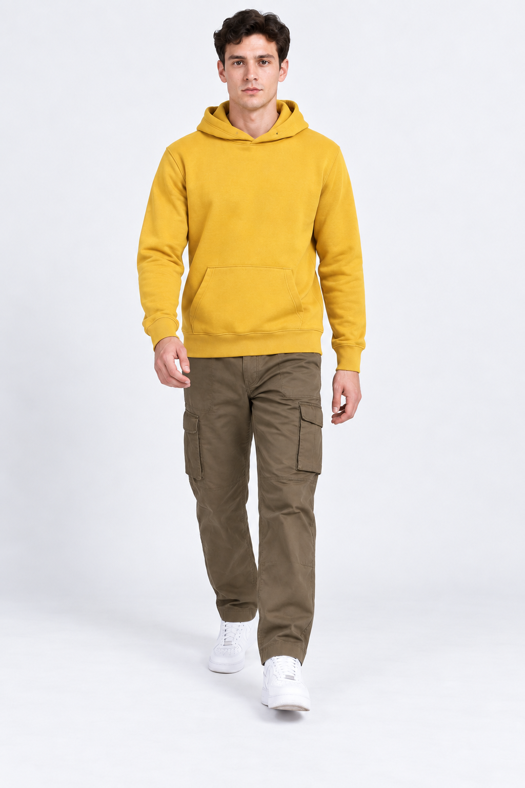 Men’s Mustard Cotton Brushed Fleece Hooded Sweatshirt – Regular Fit