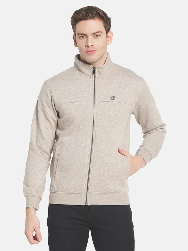 Men Beige Solid Sweatshirt