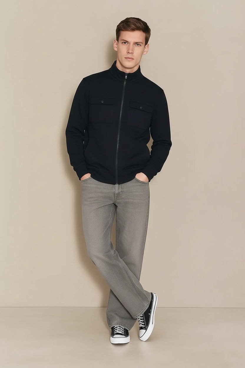 Men Solid Mandarin Neck Sweatshirt