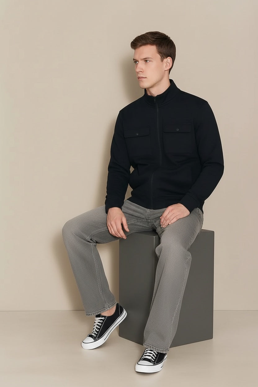 Men Solid Mandarin Neck Sweatshirt