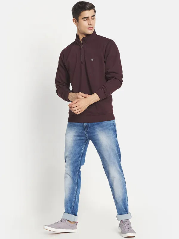 Men Maroon Solid Sweatshirt