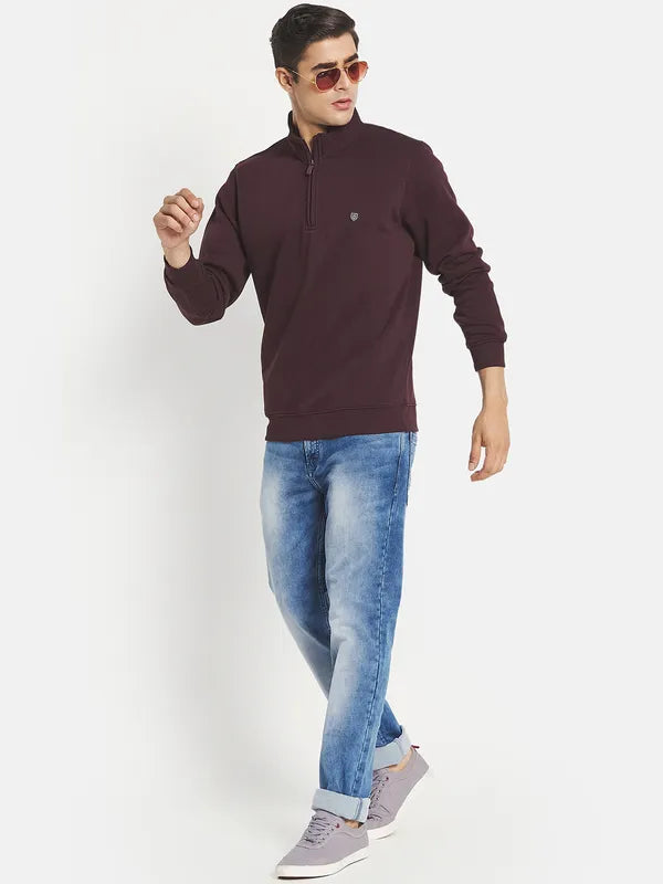 Men Maroon Solid Sweatshirt