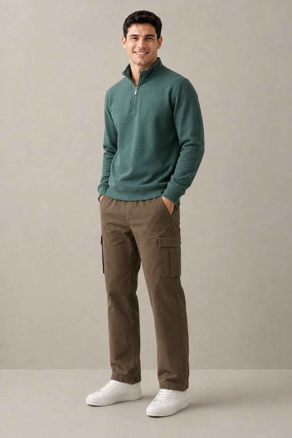 Men’s Bottle Green Suede Half-Zip Winter Sweatshirt