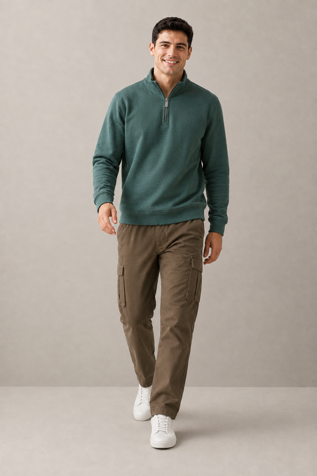 Men’s Bottle Green Suede Half-Zip Winter Sweatshirt