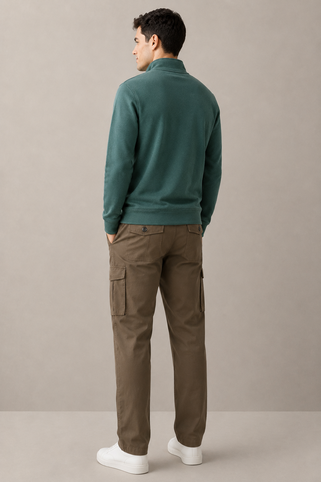 Men’s Bottle Green Suede Half-Zip Winter Sweatshirt