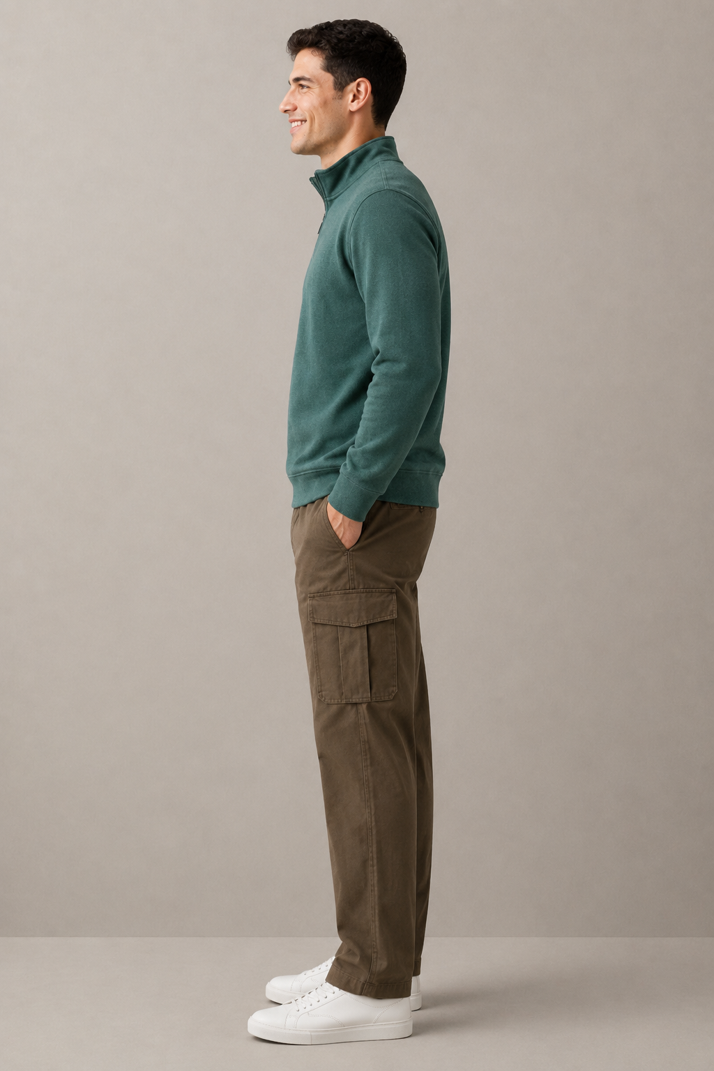 Men’s Bottle Green Suede Half-Zip Winter Sweatshirt