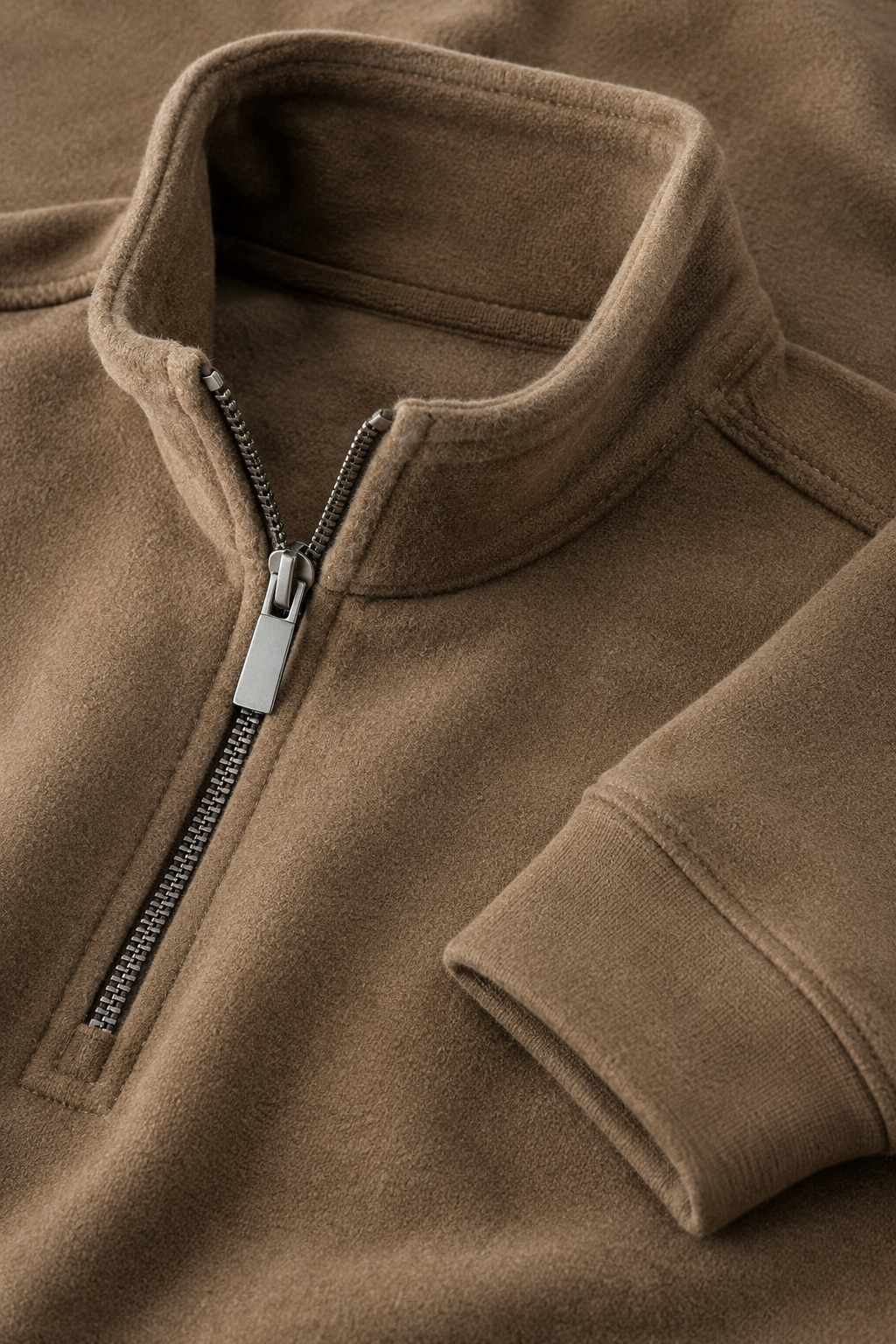 Men’s Brown Melange German Velvet Half-Zip Sweatshirt – Regular Fit Full Sleeve Winter Pullover