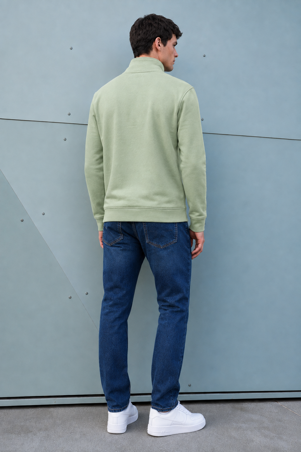 Men’s Desert Sage German Velvet Half-Zip Sweatshirt – Regular Fit Full Sleeve Winter Pullover