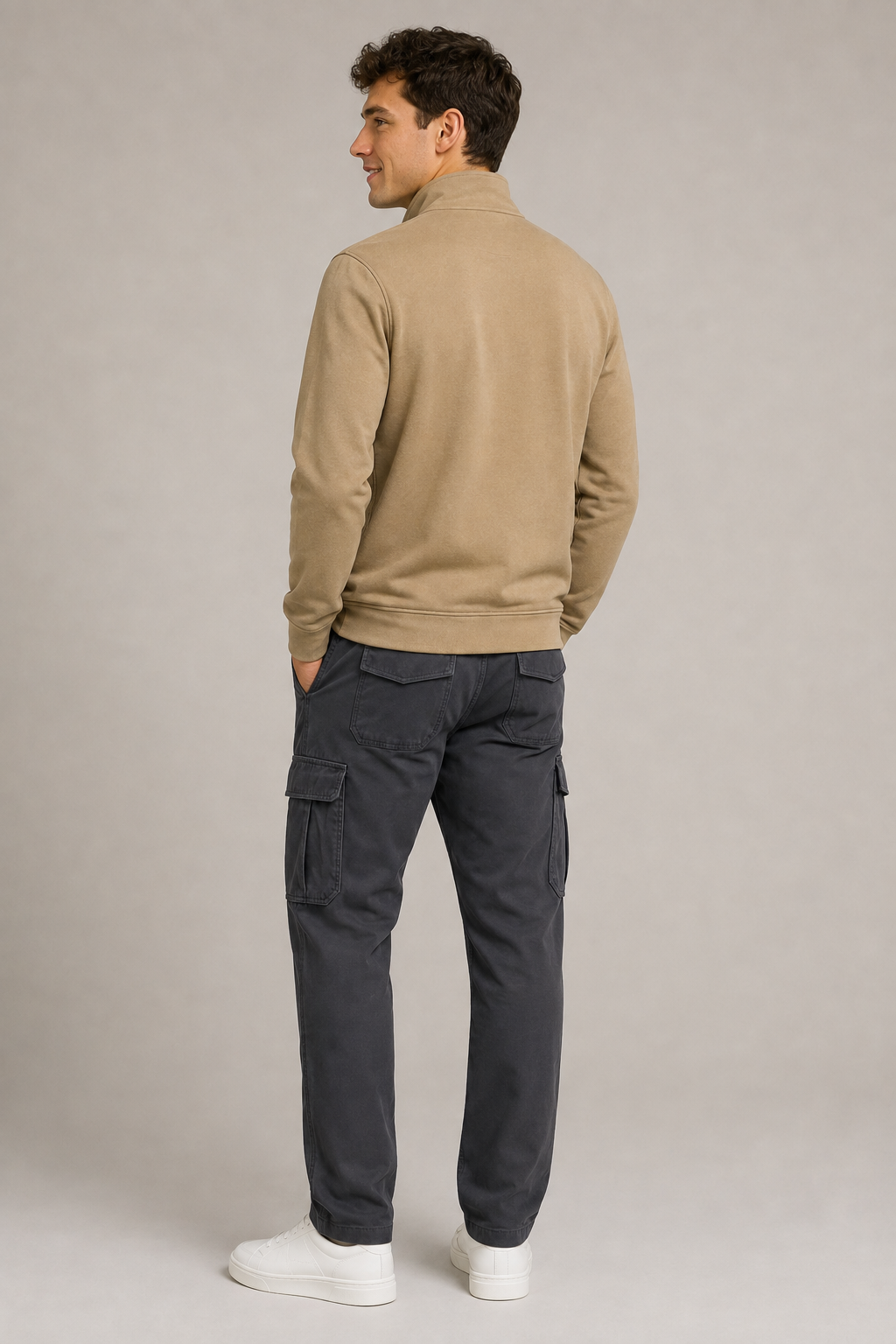 Men’s Khaki Suede Half-Zip Winter Sweatshirt