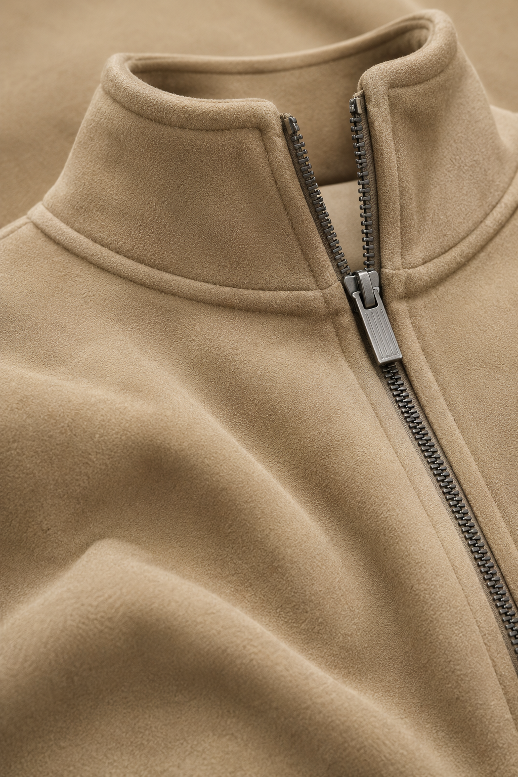 Men’s Khaki Suede Half-Zip Winter Sweatshirt