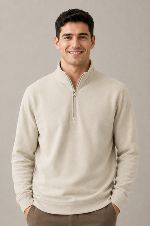 Men’s Onyx German Velvet Half-Zip Sweatshirt – Regular Fit Full Sleeve Winter Pullover