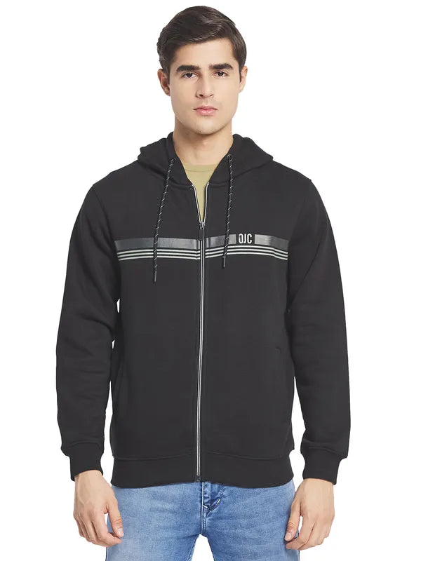 Octave Men Black Striped Hooded Sweatshirt