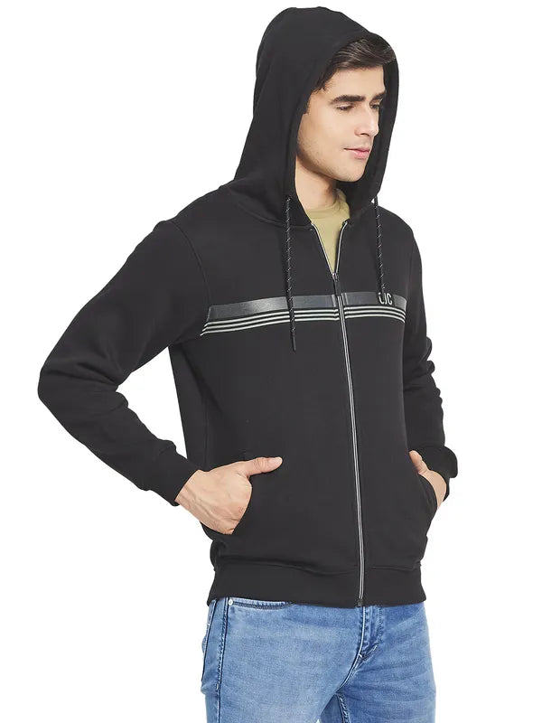 Octave Men Black Striped Hooded Sweatshirt