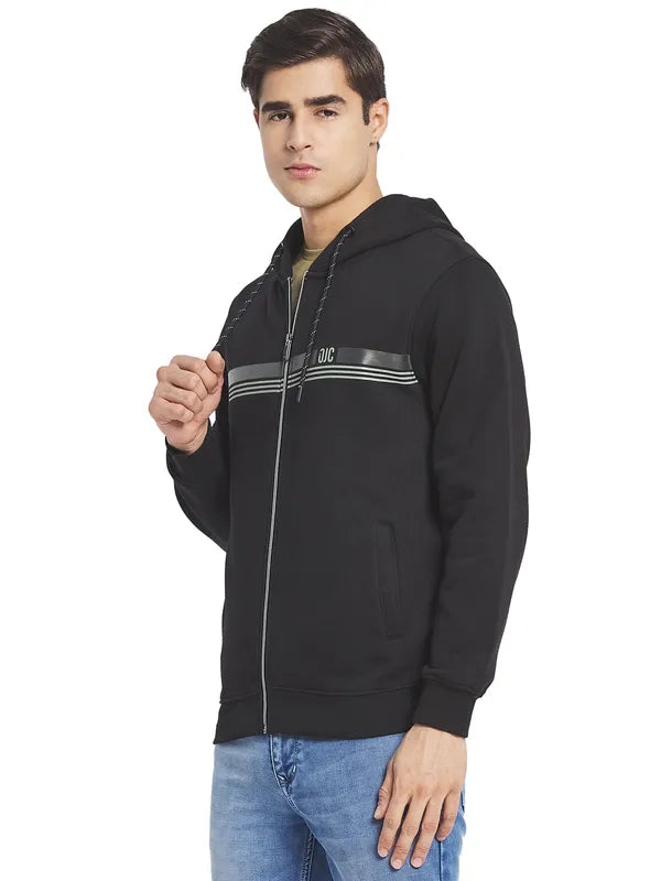 Octave Men Black Striped Hooded Sweatshirt