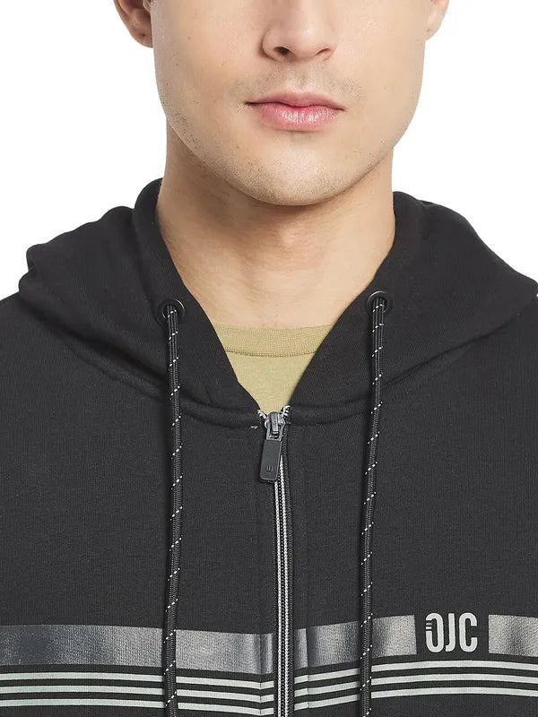 Octave Men Black Striped Hooded Sweatshirt