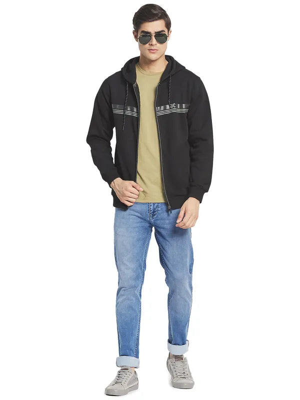 Octave Men Black Striped Hooded Sweatshirt