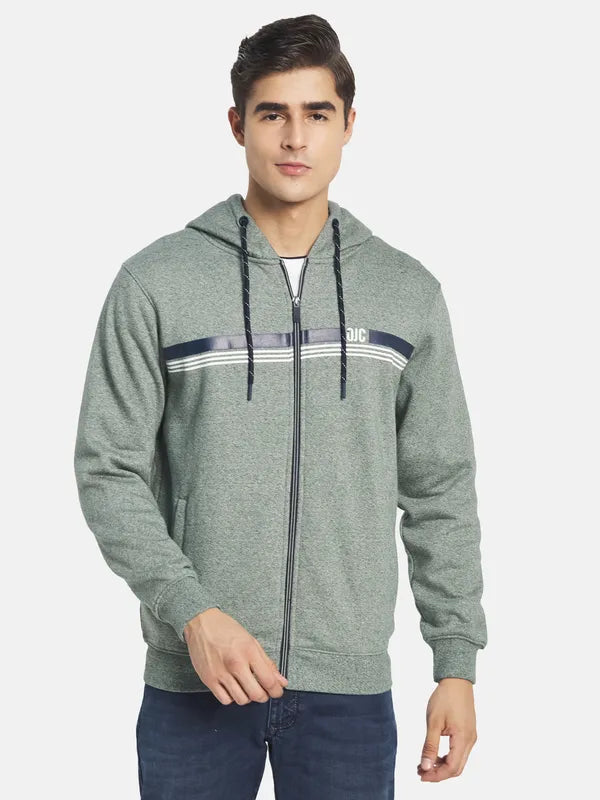 Octave Men Olive Green Printed Hooded Sweatshirt