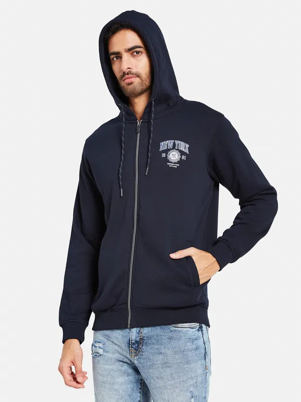 Octave Men Navy Blue Colourblocked Hooded Sweatshirt